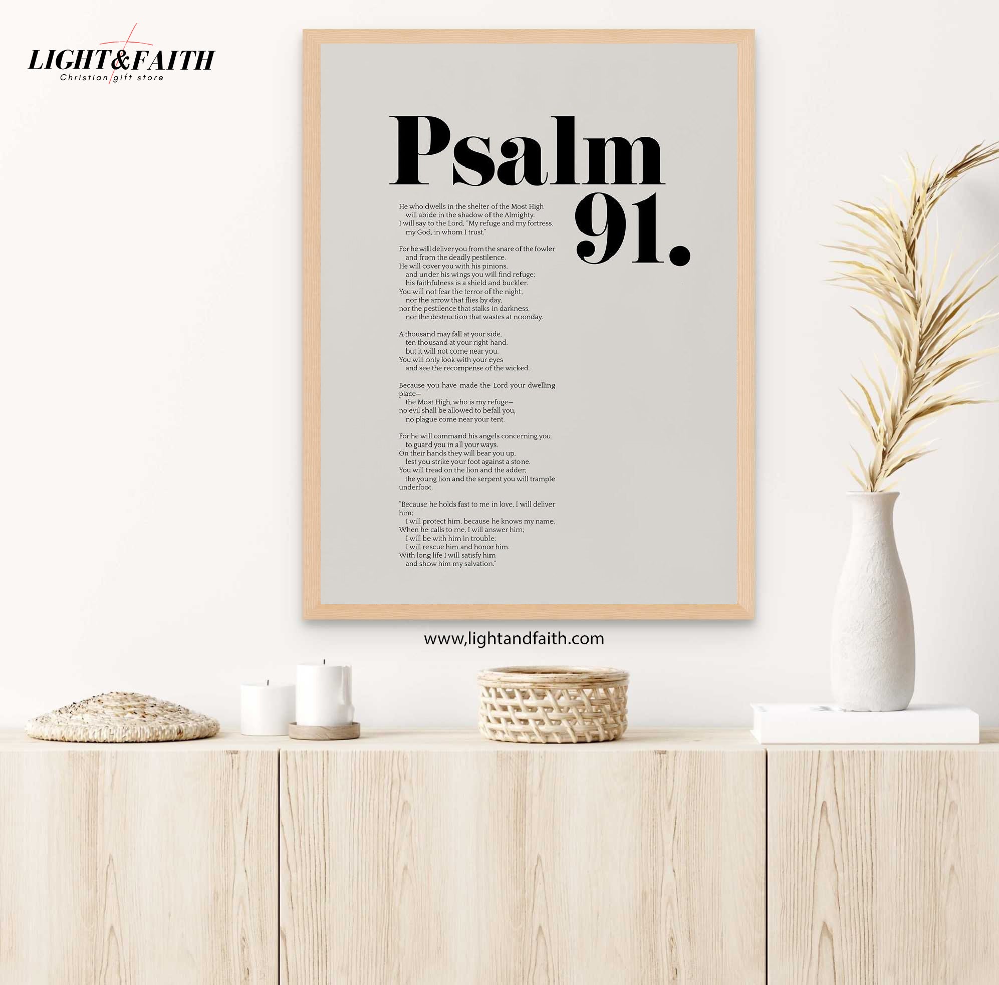 Psalm 91 Bible Art Poster, Christian Modern Scripture Poster, Bold Typography, Baptism